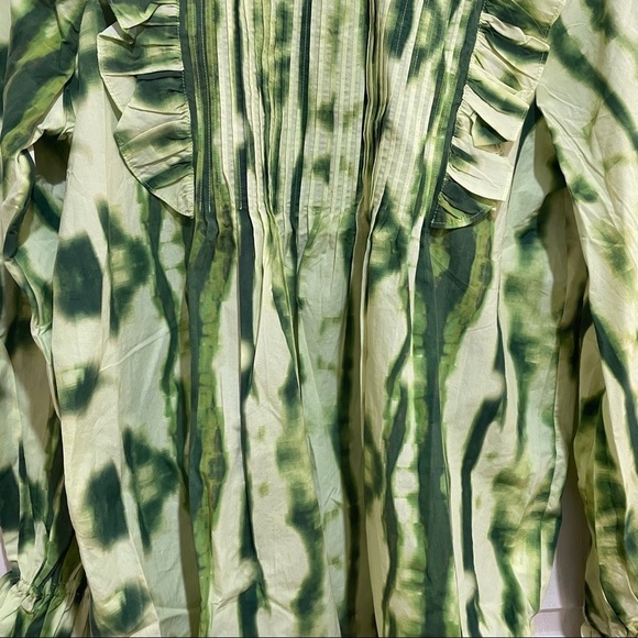 Nwt Anthropologie Emilia Ruffled Tie-Dye Blouse Top Shirt Green Motif New - Picture 7 of 11